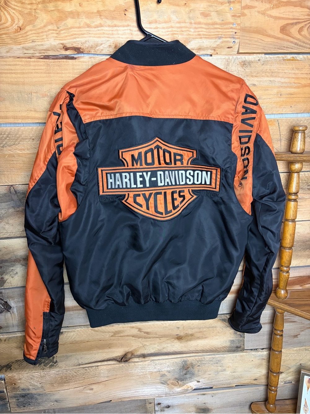 Harley-Davidson Black & Orange Oversized Bomber Riding Jacket